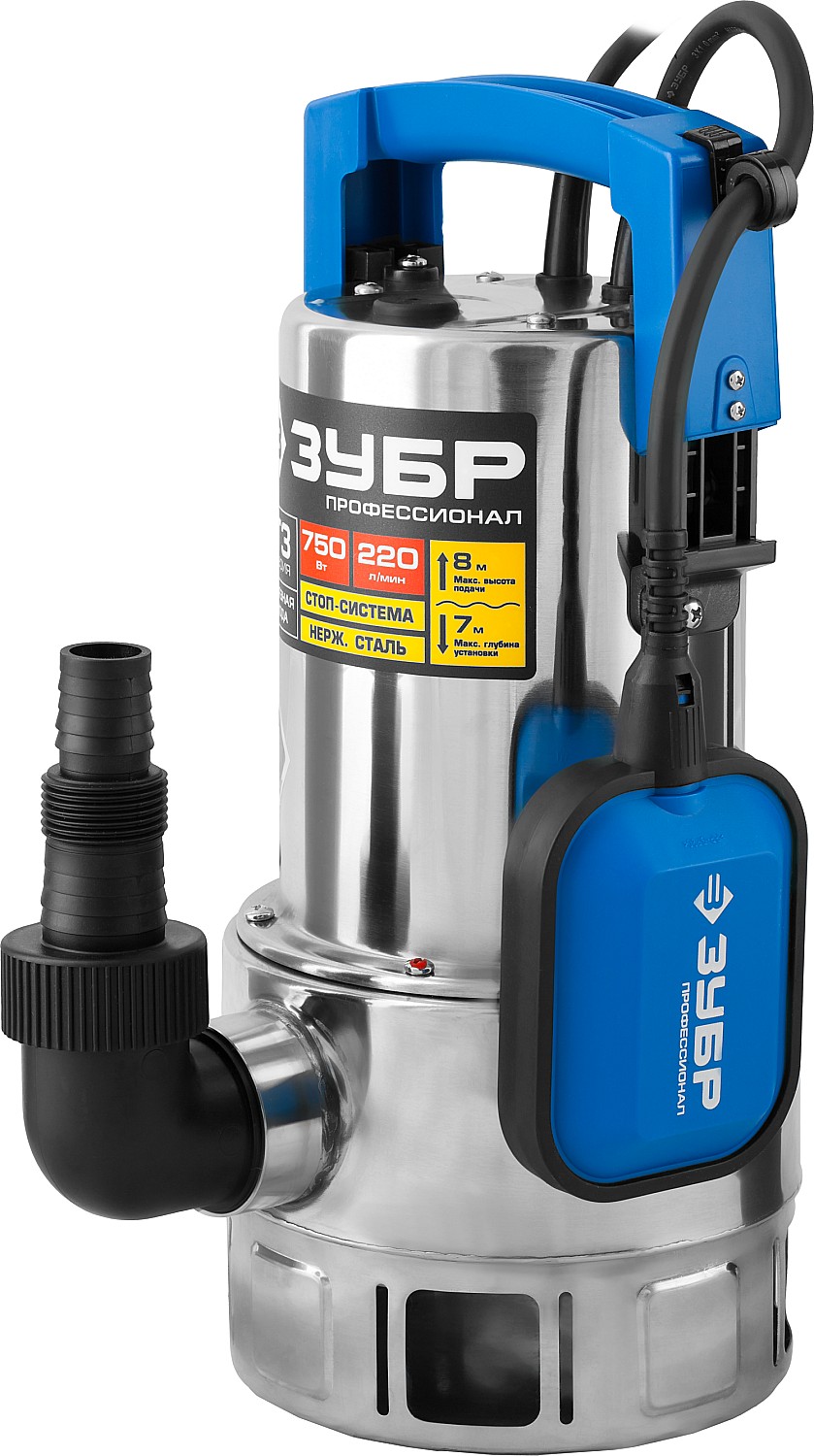 ЗУБР 750 Вт, дренажный насос для грязной воды, корпус - нерж. сталь, Профессионал (НПГ-Т3-750-С) — фото 6