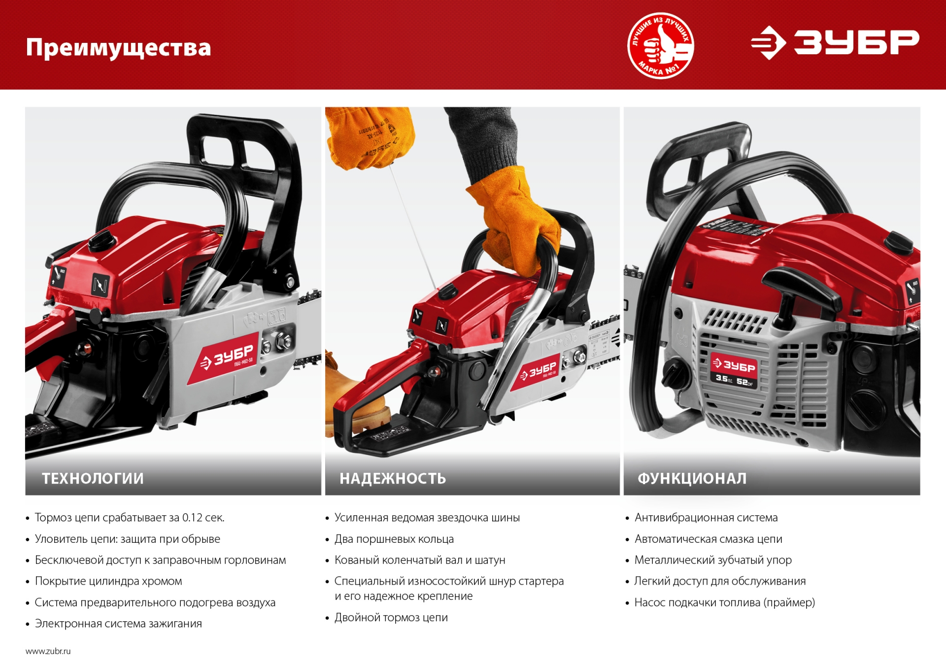 ЗУБР 52 см3, 45 см, бензопила (ПБЦ-М52-45) — фото 15