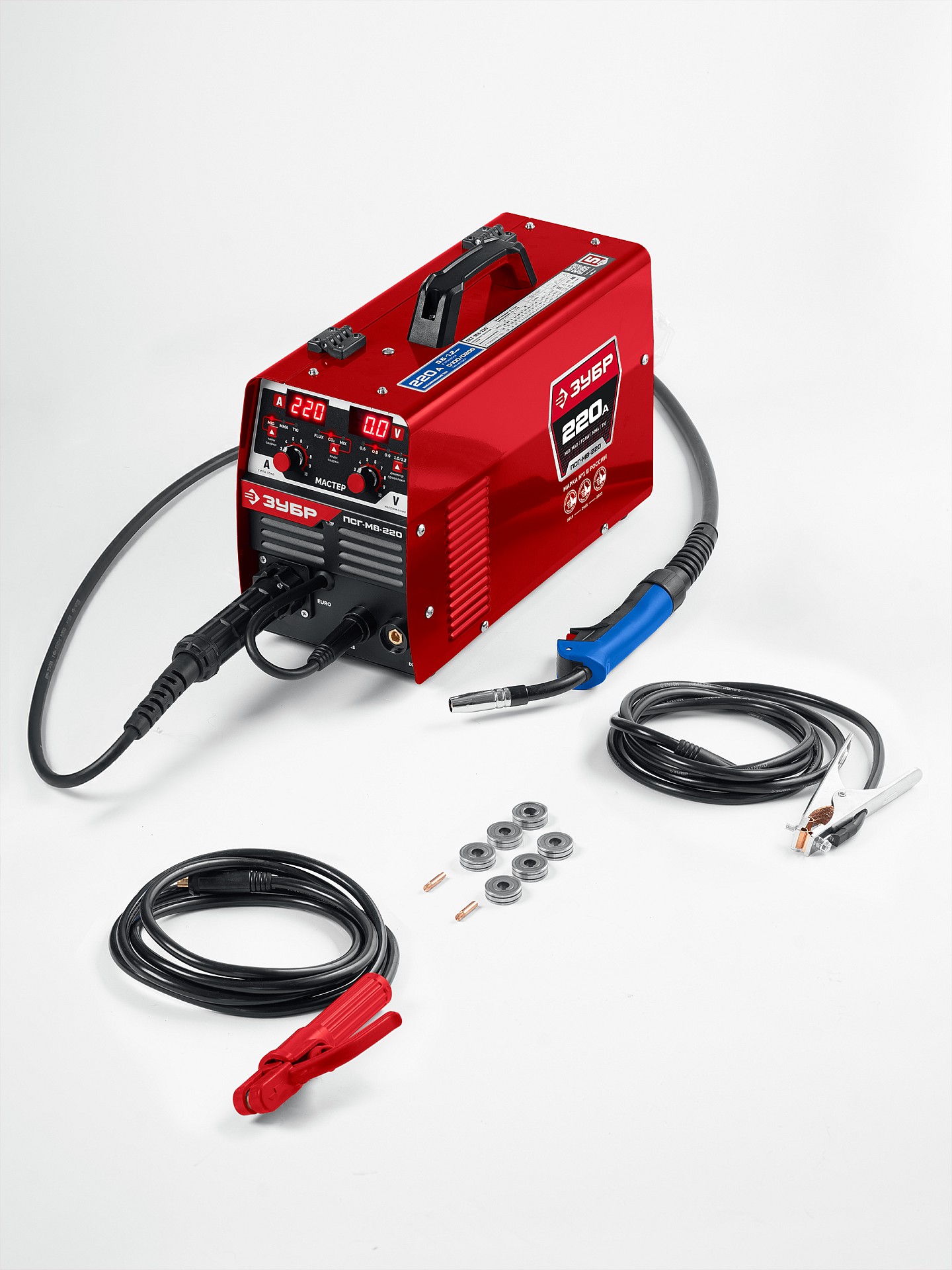 ЗУБР MASTER, MIG / MAG, FCAW, MMA, TIG, 220 А, полуавтомат сварочный, с газом / без газа, горелка ПСГ-220 (ПСГ-М8-220) — фото 14