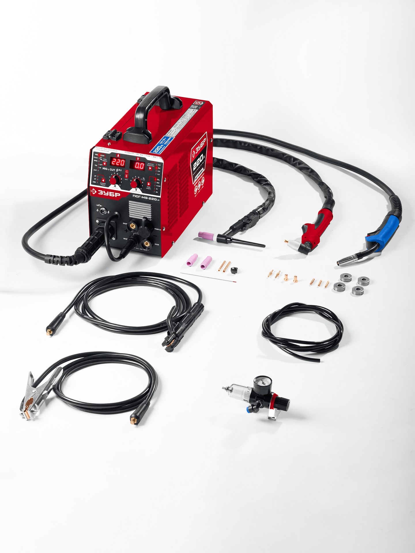 ЗУБР MIG & CUT 5-в-1, MIG / MAG, PLASMA CUT, FCAW, MMA, TIG, 220 А, полуавтомат сварочный, с газом / без газа, горелка ПСГ-220 (ПСГ-М9-220-Р) — фото 14