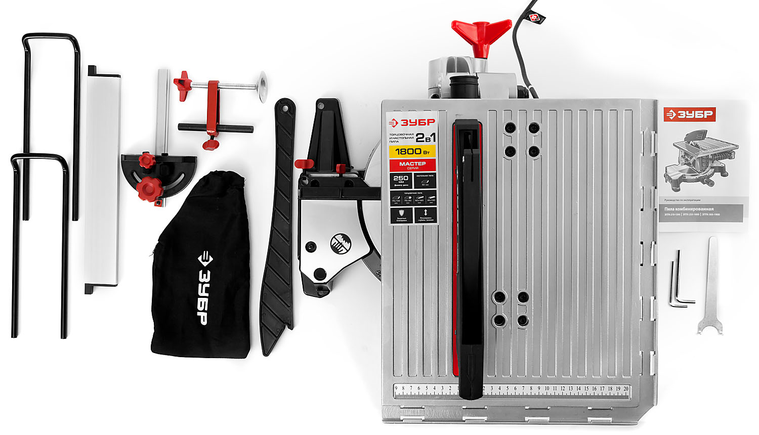 ЗУБР ЗПТК-255-1800 пила торцовочная комбинированная, d 250 х 30 мм, 1800 Вт — фото 8
