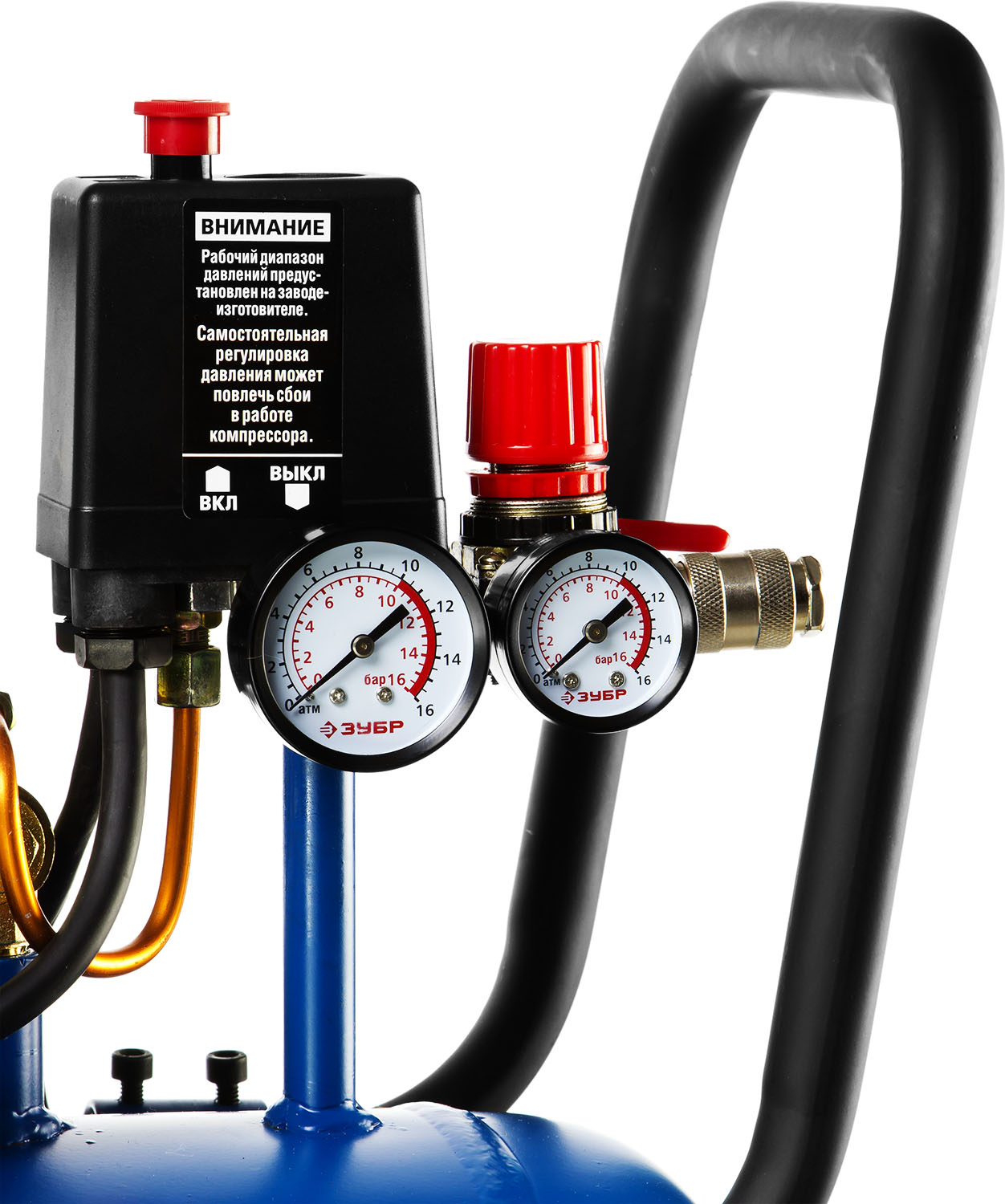 ЗУБР 360 л/мин, 50 л, 2200 Вт, ременной масляный компрессор, Профессионал (ЗКПМ-360-50-Р-2.2) — фото 6