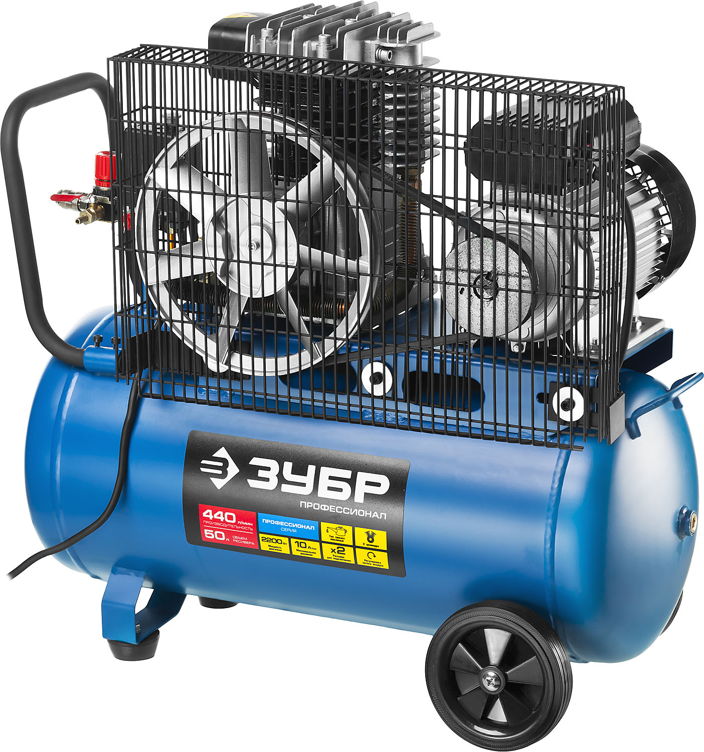ЗУБР 440 л/мин, 50 л, 2200 Вт, ременной масляный компрессор, Профессионал (ЗКПМ-440-50-Р-2.2) — фото 3